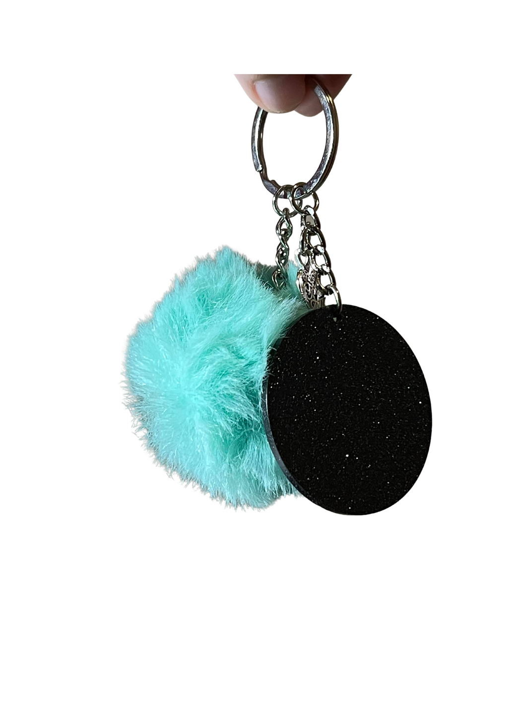 Turquoise Pom-Pom Keychain With Personlisation Option